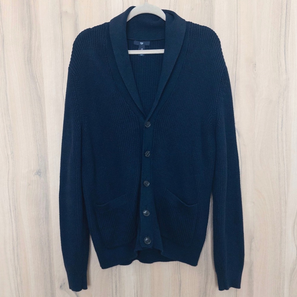 Gap Mens Shawl Collar Cardigan Sz M‎ Navy Button Front Heritage Old Money Preppy